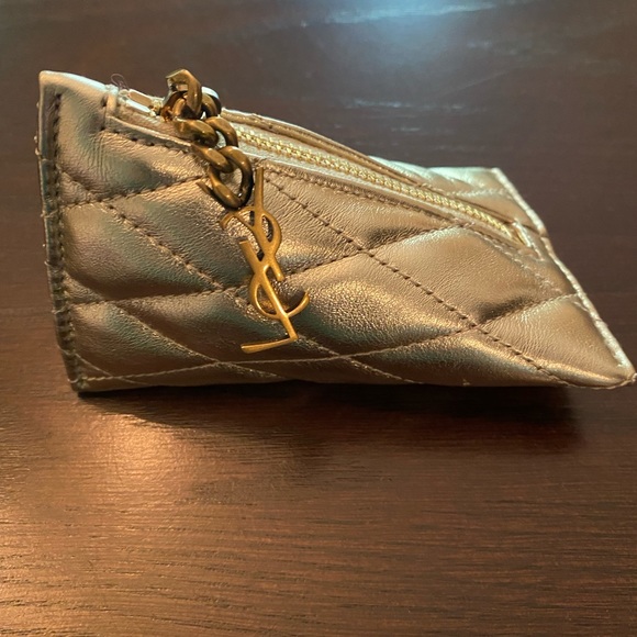 Saint Laurent Berlingo YSL Quilted Metallic Gold Leather Bag Charm Coin Purse - Picture 3 of 3